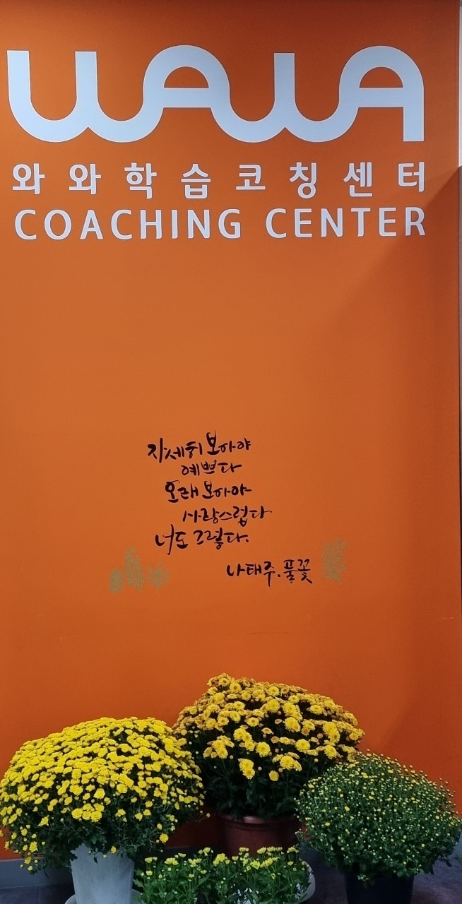 대전 둔산동 와와학습코칭 둔산점 — 아이를 응원하는 문구가 담긴 학습 공간